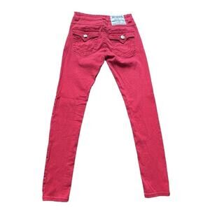 True Religion Joey Super T Stitch Jeans Womens Size 28x29 Red Skinny USA Made
